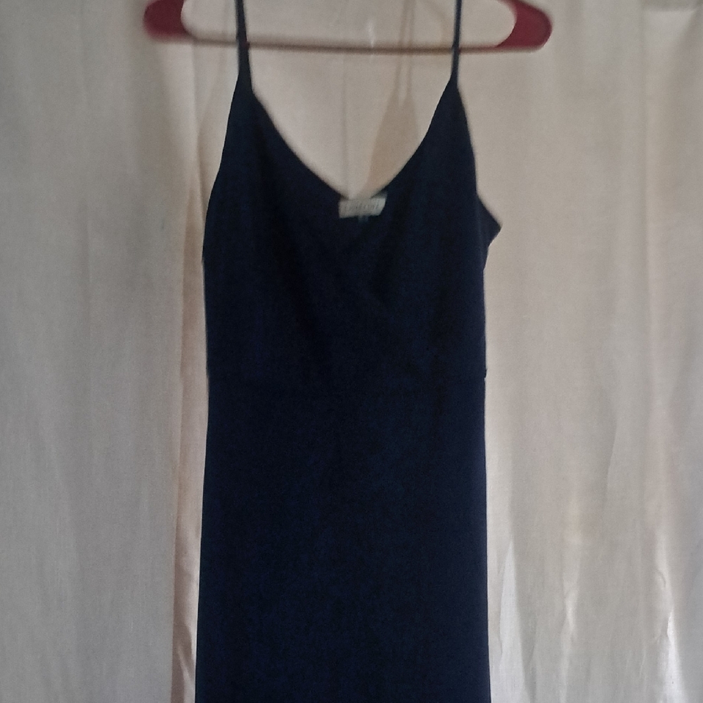 Faux Suede Navy Blue Spaghetti Strap Dress With Fringe